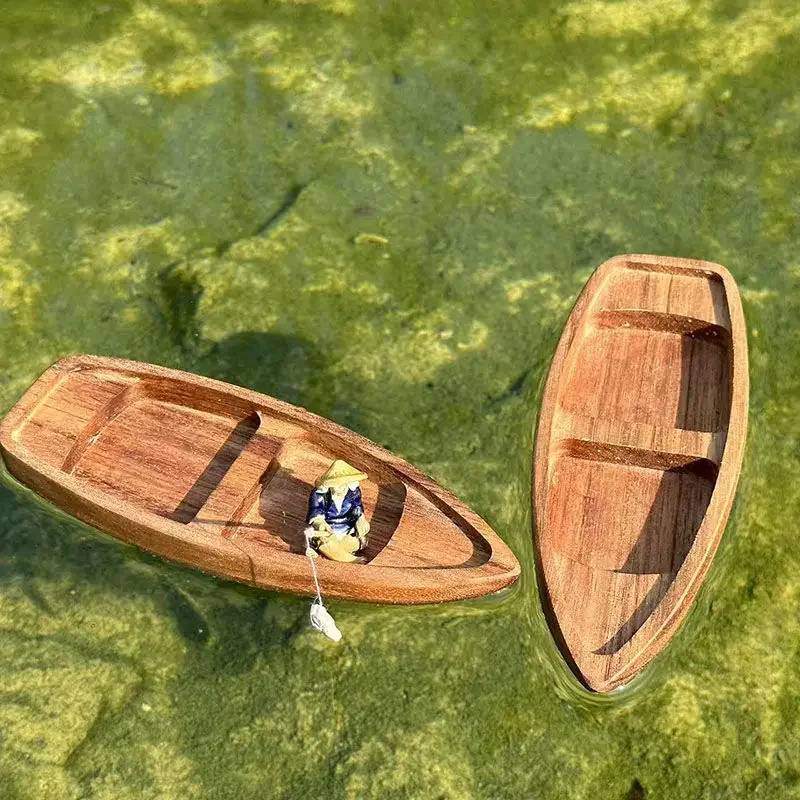 Fishing Boat Oar - 手作り木製ボートミニフローティングボートモデル漁師猫漁船水槽池の装飾水族館アクセサリー