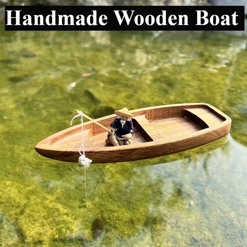 手作り木製ボートミニフローティングボートモデル漁師猫漁船水槽 - Fishing Boat Oar のレビューと価格