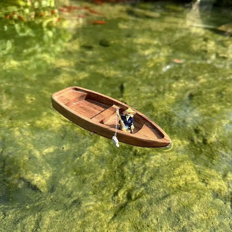 手作り木製ボートミニフローティングボートモデル漁師猫漁船水槽 - Fishing Boat Oar のレビューと価格